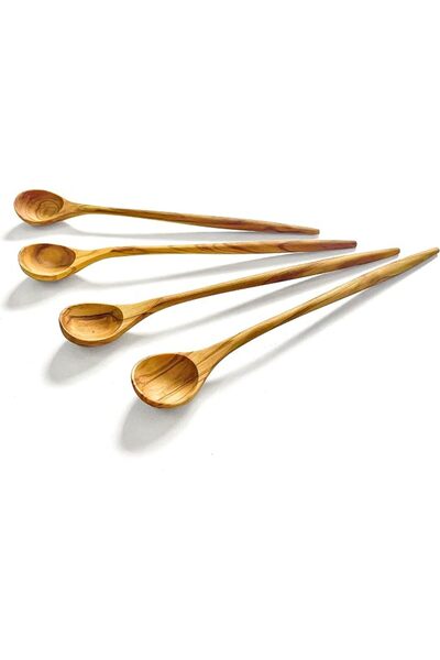 Wonderful 100% Natural Olive Wood Long Handle Spoons for Coffee, Tea, Milksha...