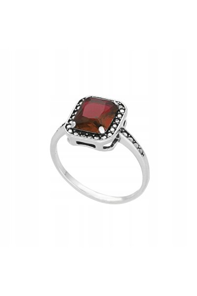 NO BRAND Inel dreptunghiular cu zirconiu bordo, argint oxidat, dim. 30