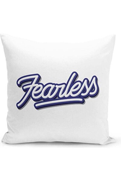 Generic Fearless Text Themed Decorative Throw Pillow White/Blue 40x40cm