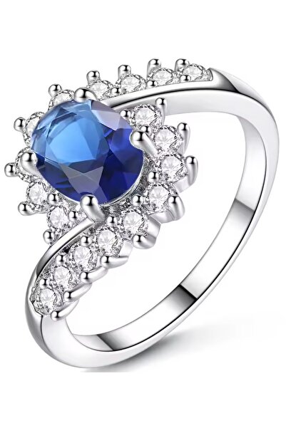 NO BRAND Inel de argint cu pietre de safir, tăietură briliant, mărimea 14, oț...