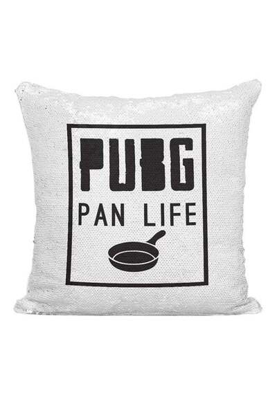 Generic PUBG Pan Life Sequined Cushion White/Silver/Black 16x16inch