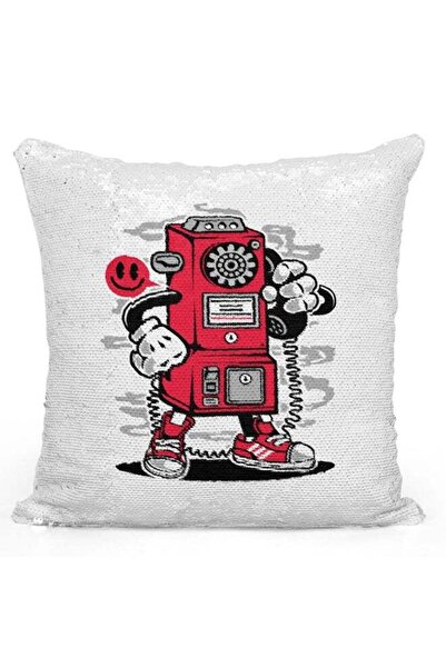 Generic Telephone Printed Decorative Pillow White/Red/Black 40x40cm