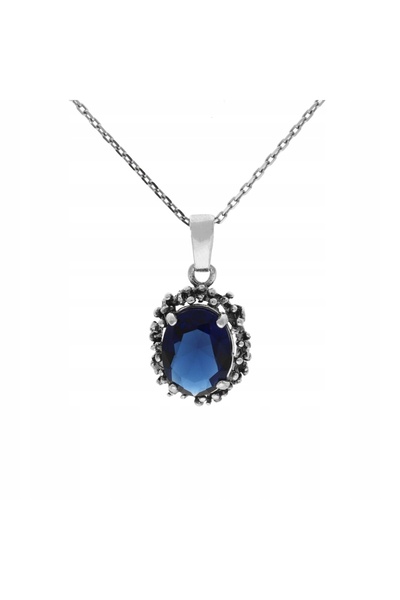 NO BRAND Oglindă cu safir, zirconiu și argint