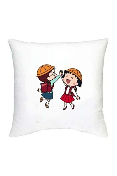 Generic Chibi Maruko Chan Character Printed Decorative Pillow White/Orange/Bl...