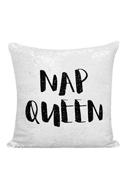 Generic Nap Queen Sequined Decorative Pillow White/Silver/Black 16x16inch
