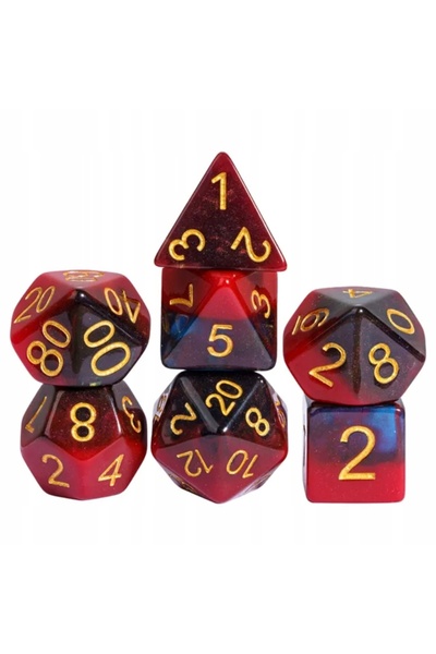 NO BRAND Set de 7 zaruri cu imprimeu roșu, negru, auriu D4-20 K20 RPG D&D MTG...