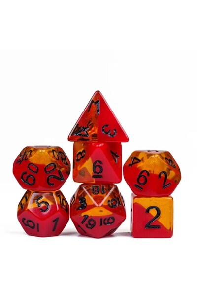 NO BRAND Set de 7 zaruri din rășină Roșu Portocaliu Negru D4-20 K20 RPG D&D MTG