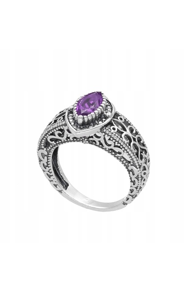NO BRAND Inel în formă de lacrimă cu zirconiu violet, argint oxidat, mărimea 16.