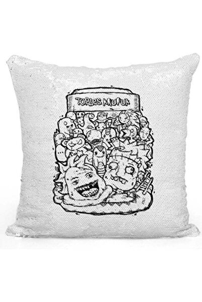 Generic Toples Krupuk Themed Sequin Decorative Throw Pillow White/Black/Silve...