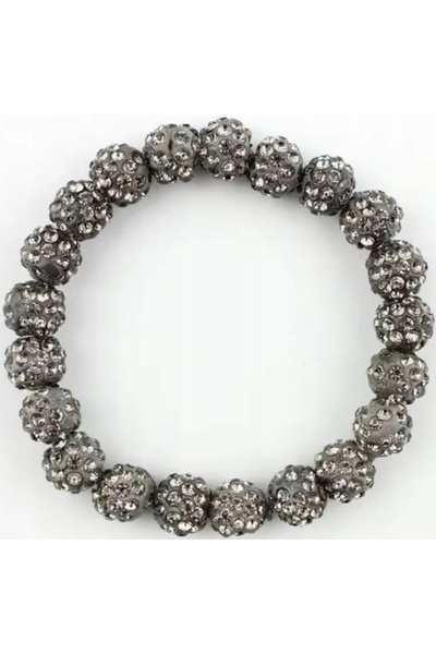 NO BRAND Brățară elastică cu mărgele Shamballa gri, lucrată manual