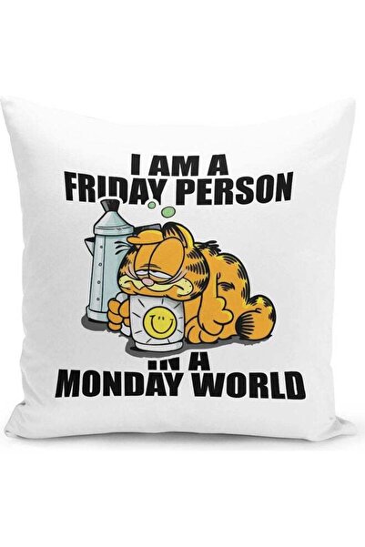 Generic Funny Garfield Monday Quote Themed Throw Pillow White/Pink/Yellow 16x...