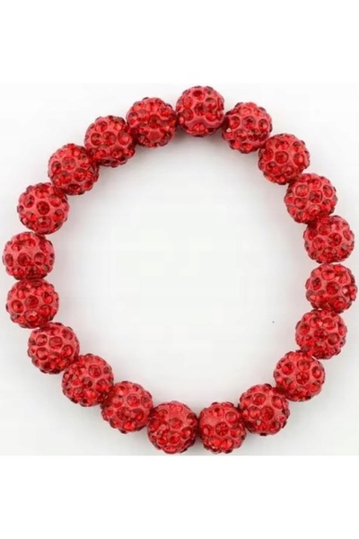 NO BRAND Brățară elastică cu mărgele Shamballa roșii, lucrată manual