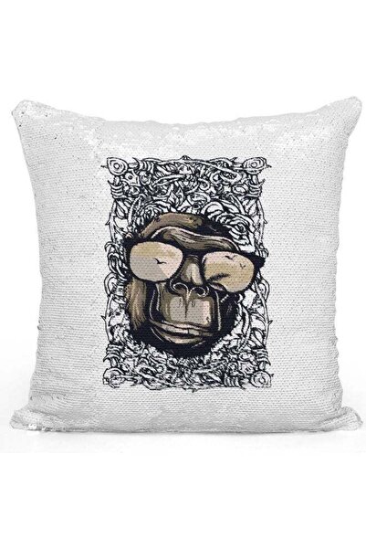 Generic Cute Ape Sequin Decorative Throw Pillow White/Black/Silver 40x40cm