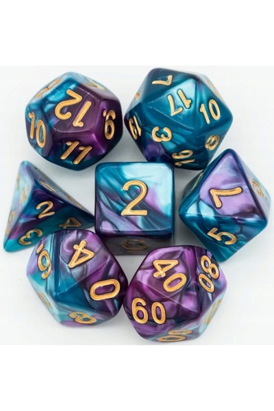 NO BRAND Set de zaruri D4-20 K20 albastru-violet, 7 piese, pentru RPG, D&D, M...