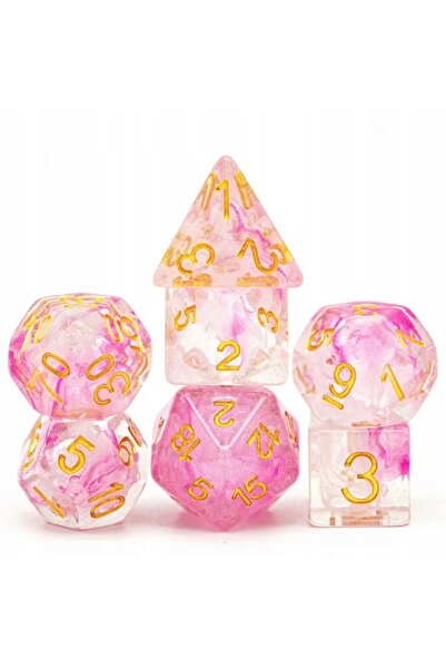 NO BRAND Set de 7 zaruri Roz Alb cu imprimeu auriu D4-20 K20 RPG D&D MTG Bald...