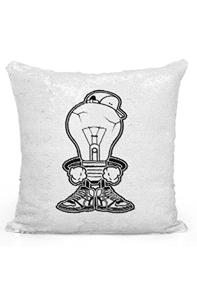 Generic Light Bulb Printed Decorative Pillow White/Black 40x40cm