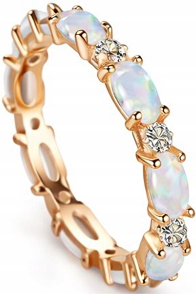 NO BRAND Inel din aur roz cu opal și zirconiu, glamour, din oțel nobil