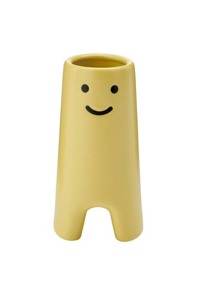 Generic Small Vase Stoneware Face Design Yellow 7 cm Diameter 14 cm Height