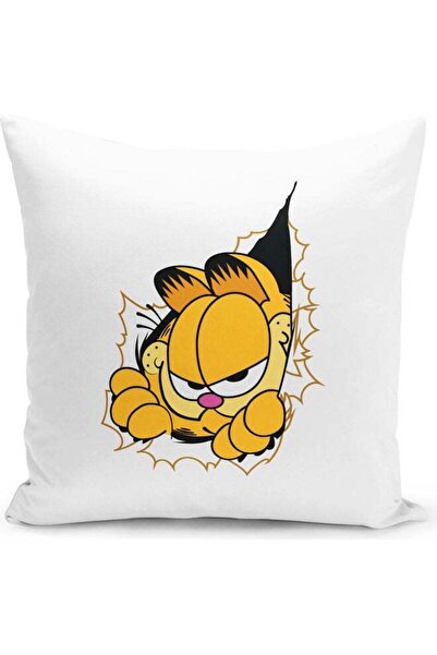 Generic Funny Cat Garfield Themed Throw Pillow White/Pink/Yellow 16x16inch