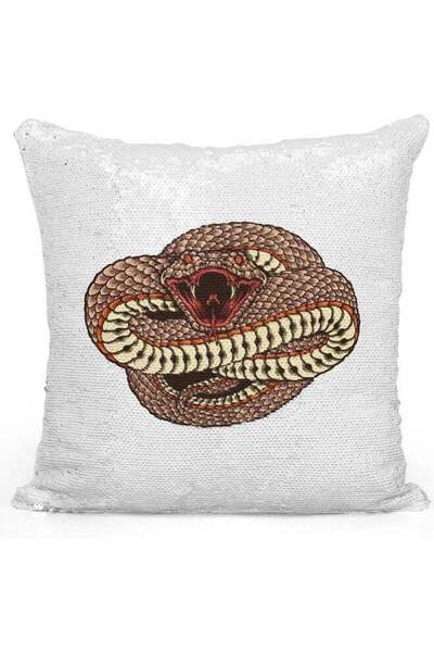 Generic Snake Printed Sequin Decorative Throw Pillow White/Brown/Silver 40x40cm