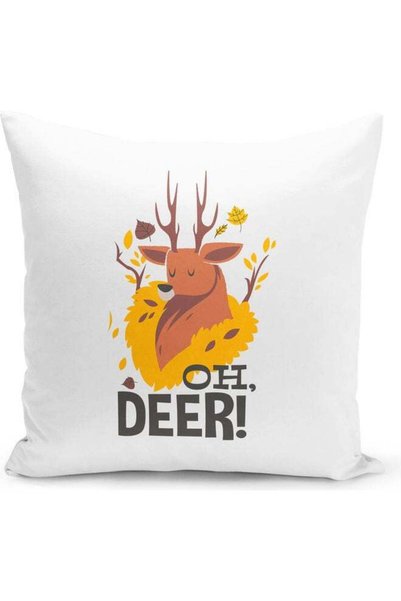 Generic Oh Deer Printed Decorative Pillow Multicolour