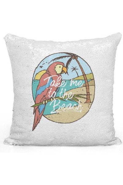 Generic Take Me To The Beach Quote Themed Sequin Decorative Throw Pillow Mult...
