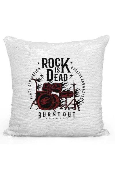 Generic Decorative Throw Pillow - Rock Is Dead Drum Sequin White/Black/Red 16...