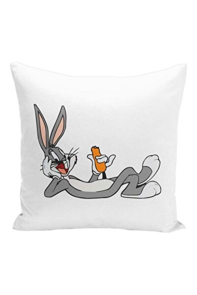 Generic Bugs Bunny Printed Decorative Pillow White/Grey/Orange 16x16inch