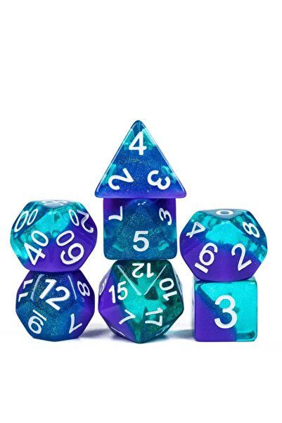 NO BRAND Set de 7 zaruri din rășină Mov Verde Alb D4-20 K20 RPG D&D MTG BG3