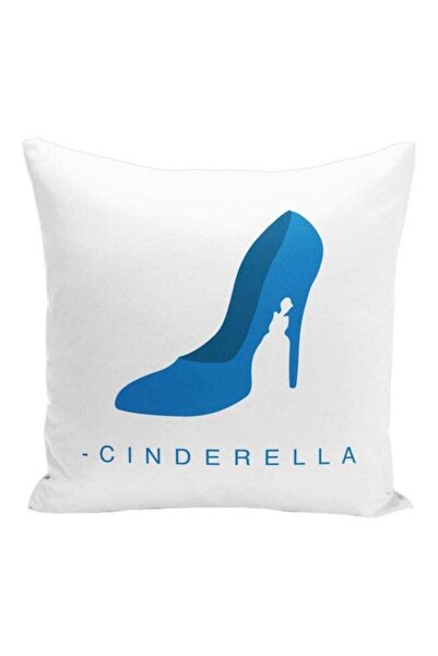 Generic Cinderella Shoe Printed Decorative Pillow White/Blue 16x16inch