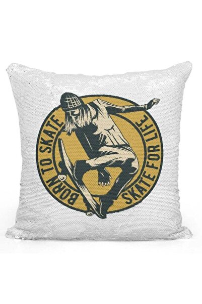 Generic Decorative Throw Pillow - Girl Skater White/Yellow/Black 16x16inch