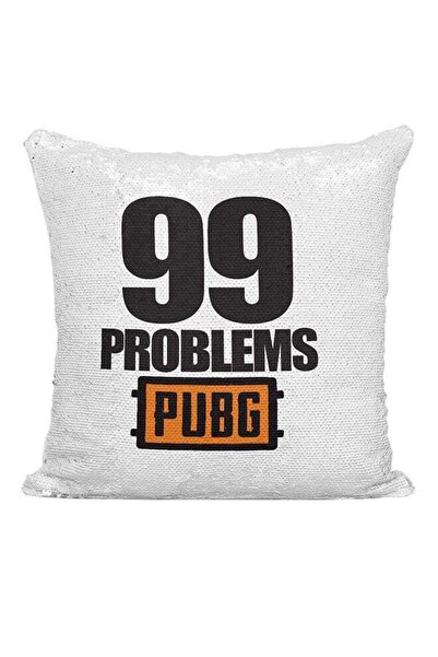 Generic 99 Problems PUBG Sequined Cushion White/Silver/Black 16x16inch