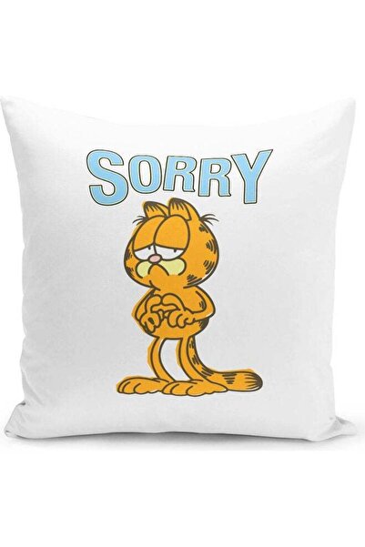 Generic Funny Apologize Cat Themed Throw Pillow White/Pink/Yellow 16x16inch