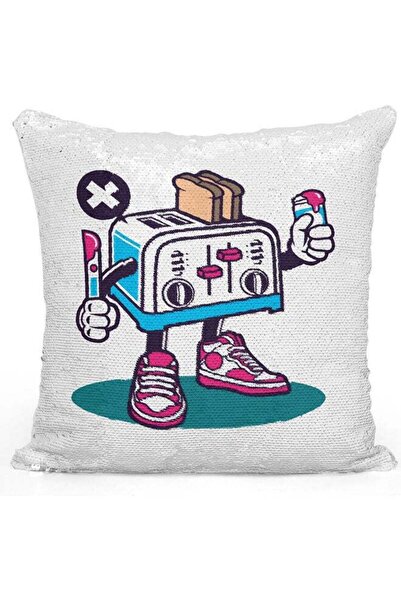 Generic Toaster Sequin Decorative Throw Pillow White/Silver/Blue 40x40cm