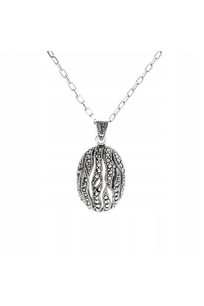 NO BRAND Wisior oval din argint cu marcasite