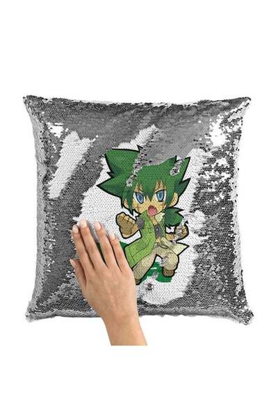 Generic Anime Green Style Sequin Throw Pillow With Stuffing Multicolour 16x16...