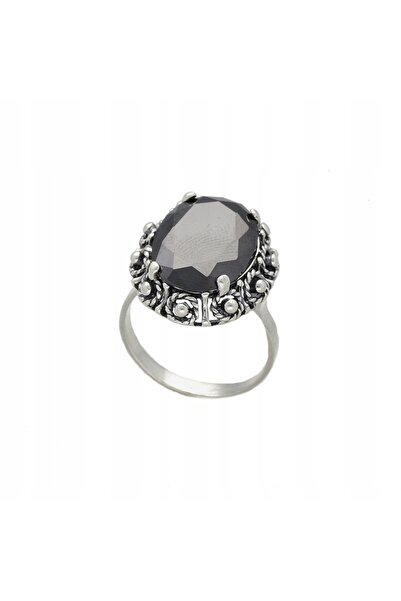 NO BRAND Inel oval cu zirconiu cubic negru, argintiu, mărimea 16