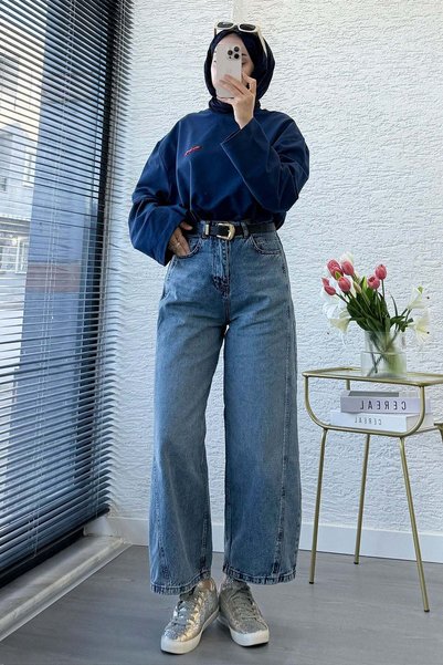 MELEK ARAZ Premium Barrel Cut Beltless Jean Trousers - Blue