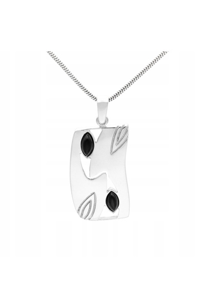 NO BRAND Wisior cu onix dreptunghiular argintiu