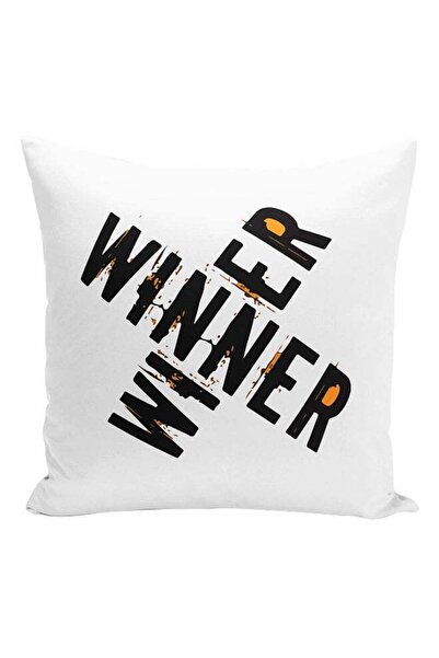 Generic Winner Winner Printed Cushion White/Black/Orange 16x16inch