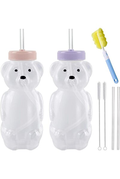 GENERAL Honey Bear Straw Cups, Juice Bear Bottle Drinking Cup Long Straws wit...