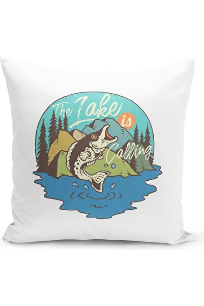 Generic The Lake Is Calling Themed Decorative Throw Pillow White/Blue/Green 4...