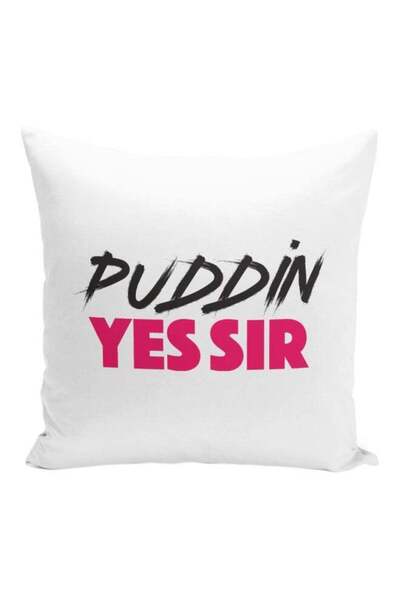 Generic Puddin Yes Sir Quote Printed Decorative Pillow White/Black/Pink 16x16...