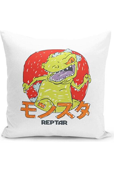 Generic Japanese Godzilla Reptar Style Rugrats Themed Throw Pillow White/Purp...