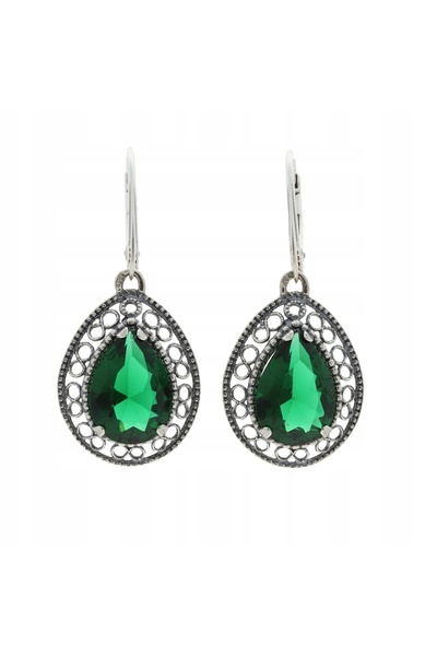 NO BRAND Cercei lacrimă cu zirconiu cubic verde, argintii