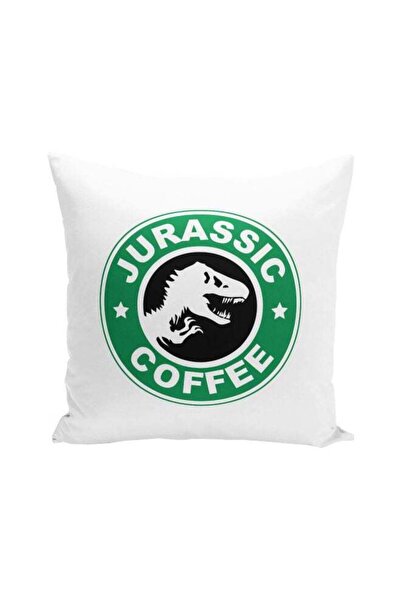 Generic Jurassic Coffee Printed Decorative Pillow White/Green/Black 16x16inch