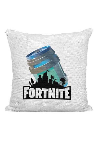 Generic Fortnite Sequined Cushion White/Black/Blue 16x16inch