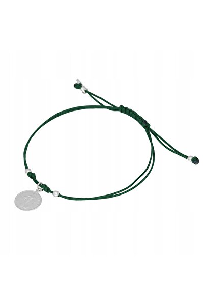 NO BRAND Brățară șnur monedă verde argint
