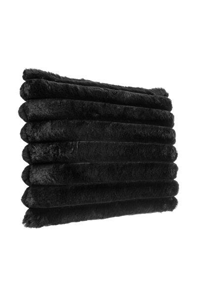 OEM Pernă Decorativa din Imitatie de Blana neagră cu Model Reliefat pentru Ca...