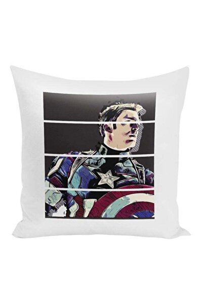 Generic Captain America Printed Decorative Pillow White/Grey/Blue 16x16inch